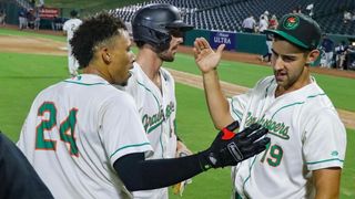 Greensboro, the Pirates' only playoff-bound affiliate, can't hit, either taken in Greensboro, N.C. (Pirates). Photo by GREENSBORO GRASSHOPPERS